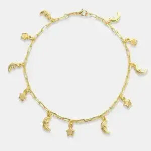 NEW Gold Filled Paperclip Moon and Stars Ankle Bracelet Anklet